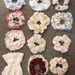 布艺碎花大肠发圈学院风少女心蕾丝花边发绳甜美蝴蝶结扎头发头绳