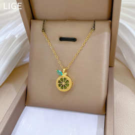 【钛钢】水果柠檬欧美轻奢气质华丽满钻项链女百搭锁骨链钛钢链条