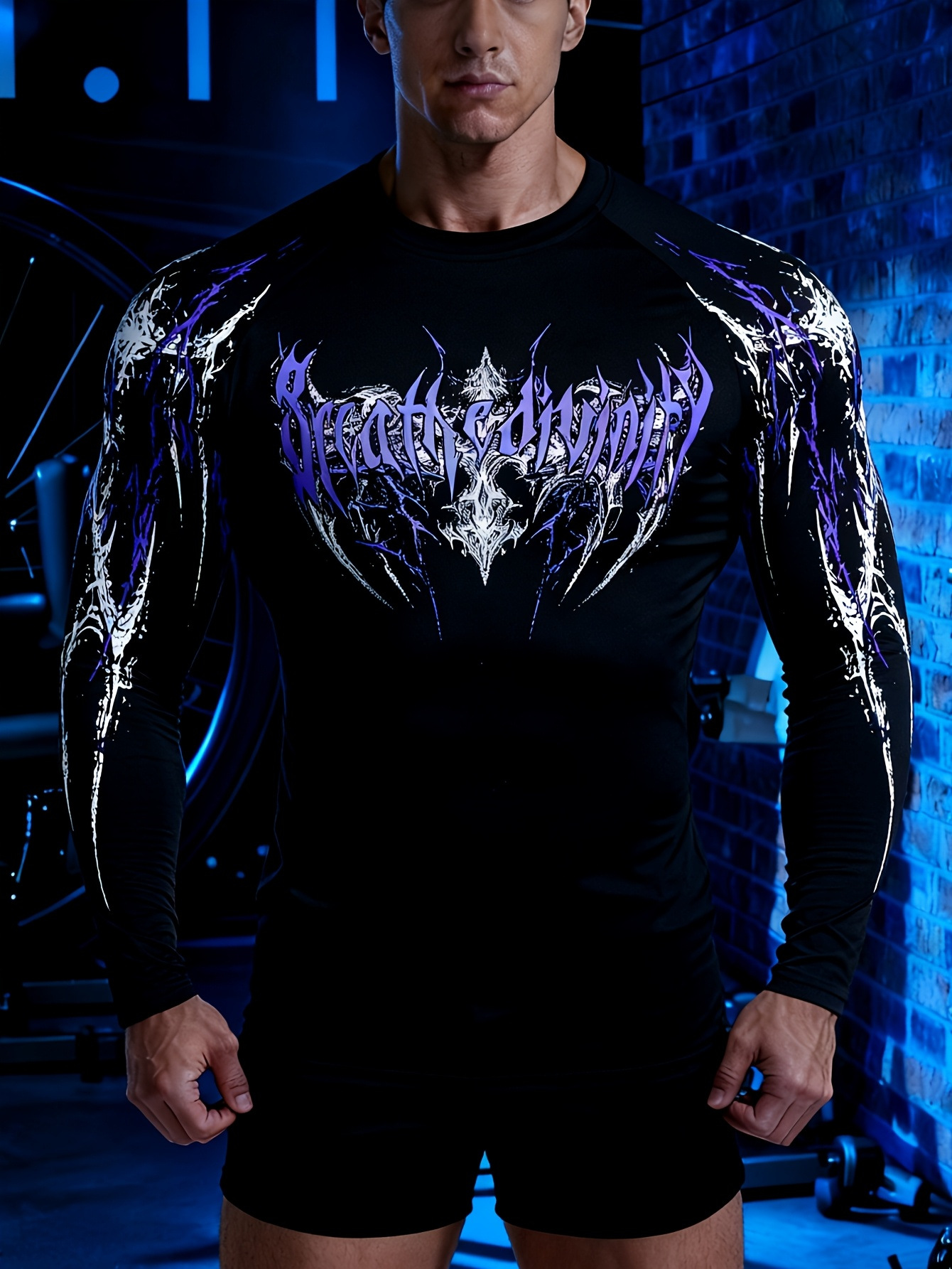 Men's Dark Style Skull And Thorn Print Long Sleeve T-Shirt Tight Fitting Quick Drying Fitness Sportswear American High Street_viptrois.com
