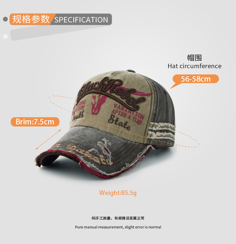 Fashion Hip-hop Hats Washed Letters Embroidery Baseball Caps Sunscreen Caps display picture 2