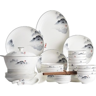 Bone China Tableware Gift Box suit New Chinese Style Ceramic Dishes and Dish suit Household Plate Bowl Chinese Style Advanced Gifts