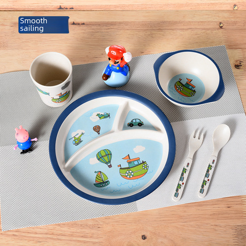 Cute cartoon children's bamboo fiber tableware eco-friendly children's eating baby food dinner plate kindergarten breakfast soup bowl