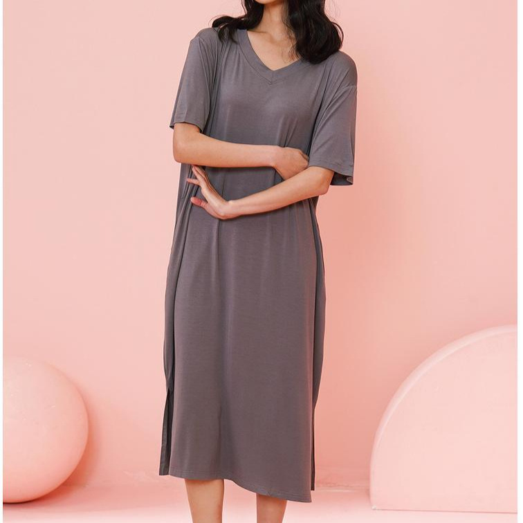2025 Nightgown Women's Summer Modal Short-Sleeved Long Knee-High High-End Outer Wear Summer Pajamas
