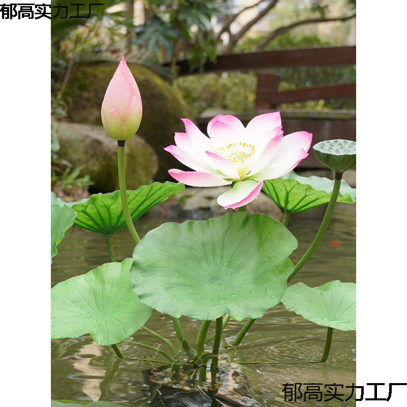 荷花花假荷叶莲花客厅塑料PU假花装饰水池摆件拍照拍摄道