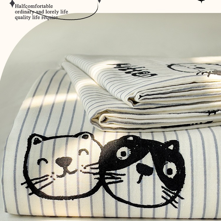 Cartoon Pure Cotton Fitted Bed Sheets Single Piece Cotton Thickeneded Kidsren's Bed Cover Mattress Protector Student Dormitory Bed Bed Sheets Three-Piece Set