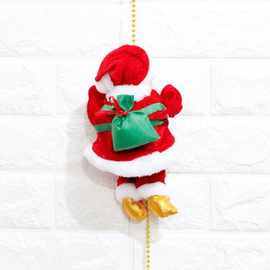新款电动圣诞老人装饰品 会爬珠串的创意毛绒圣诞老人公仔玩具
