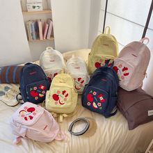 可爱刺绣苹果书包女高中生高颜值日系休闲轻便双肩包大容量旅行包