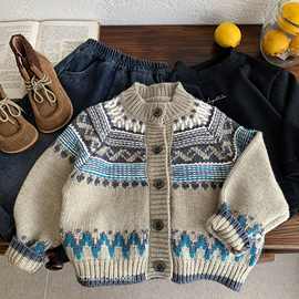 邦诚儿童针织开衫2025冬季新款男女童费尔岛加厚毛衣小童洋气冬装