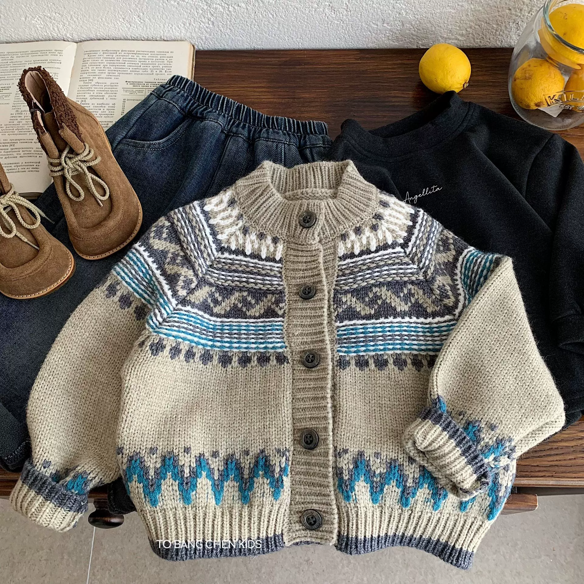 邦诚儿童针织开衫2025冬季新款男女童费尔岛加厚毛衣小童洋气冬装