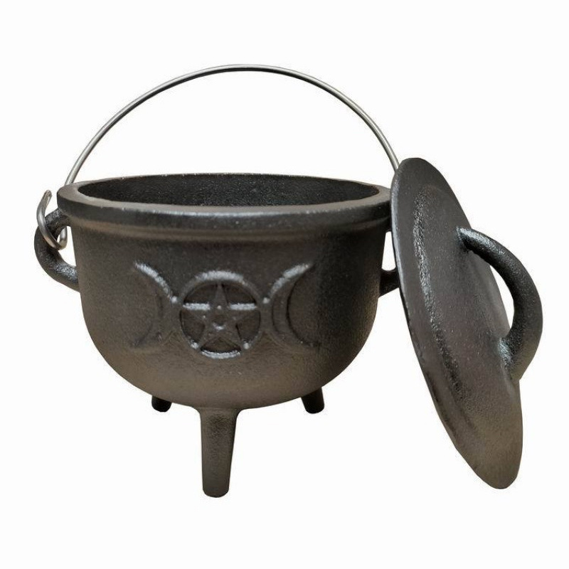 Olla de tres patas, hierro fundido, adornos retro hechos a mano, ollas en llamas, accesorios ceremoniales decorativos, formas geométricas chinas