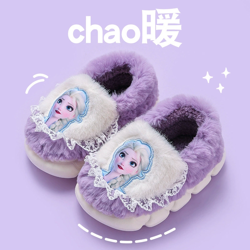 Замороженные зимние детские хлопчатобумажные тапочки для девочек тепло и бархат
