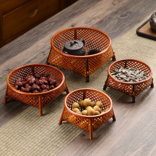 Handmade Bamboo Lacquer Basket Handmade Bamboo Hollow Dim Sum Basket Bamboo Basket Dried Fruit Basket Storage Round Basket Bamboo Basket