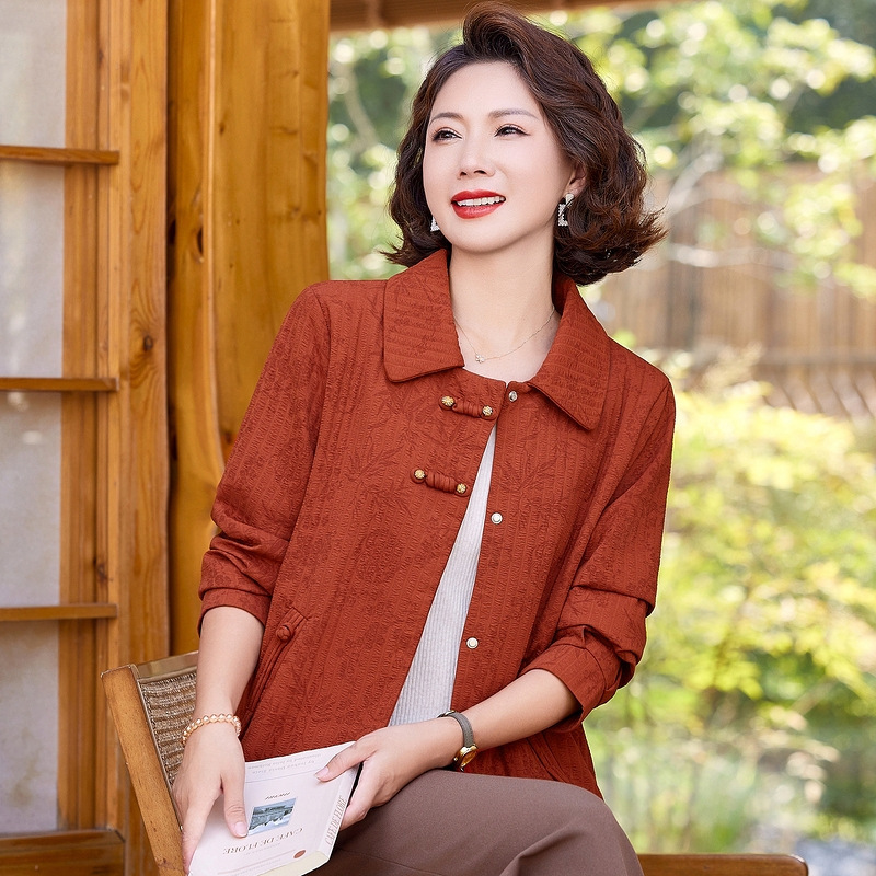妈妈秋装外套翻领洋气时尚开衫中老年女装春秋季休闲夹克短款上衣|undefined