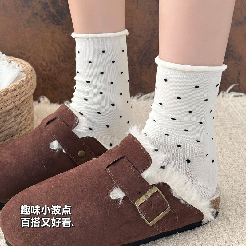 诸暨袜子女士抑菌防臭亲肤舒适中筒袜ins潮抗起球jk波点堆堆袜|undefined