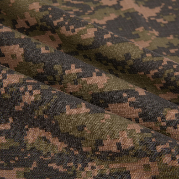 230gsm pequeño diseño anti-desgarro 65% poli 35% algodón camuflaje tela de caza