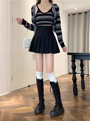 (Lengthened + pants + zipper + buttons) Pleated skirt uniform skirt spring summer short skirt autumn and winter
