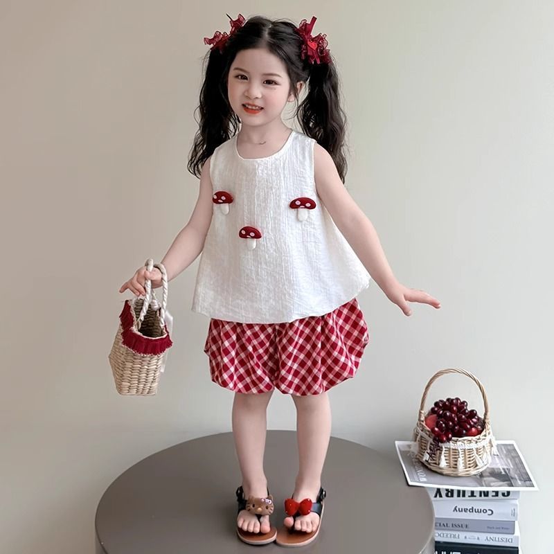 女童套装夏装2025新款洋气儿童蘑菇衣服两件套宝宝花苞夏季|undefined
