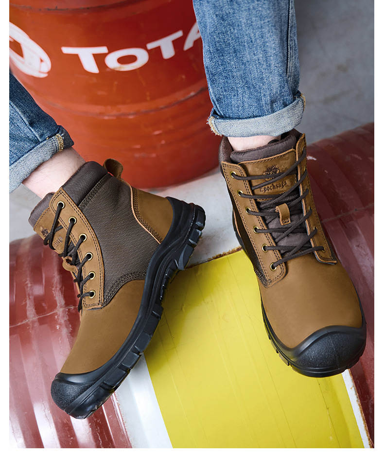 Chaussures de travail spéciales pour hommes, protection optimale, cuir de vachette pleine fleur, embout en acier, toutes saisons, montantes, anti-écrasement, anti-perforation, résistantes à l'usure, sécurité homme_voghion.com