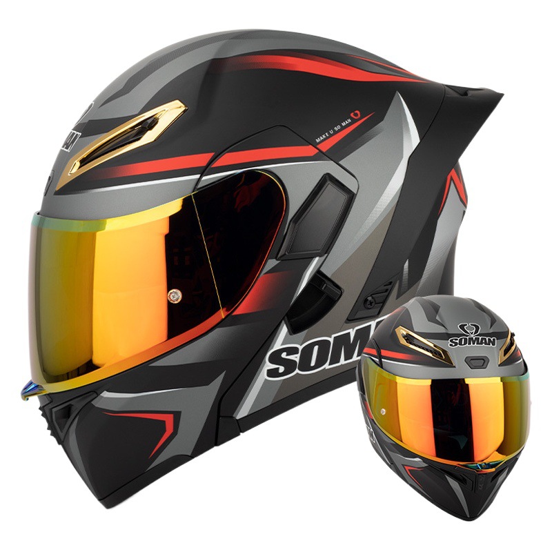 Newly upgraded SOMAN double lens exposure helmet four seasons riding warm safety helmet SM955-S with color lens