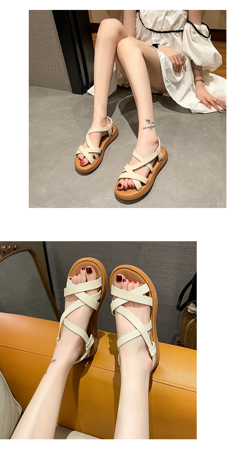 Sandali per il commercio estero da donna 2023 Summer New Roman Fashion Cross Strap cinturino elastico fondo piatto sandali da donna con fondo morbido_voghion.com