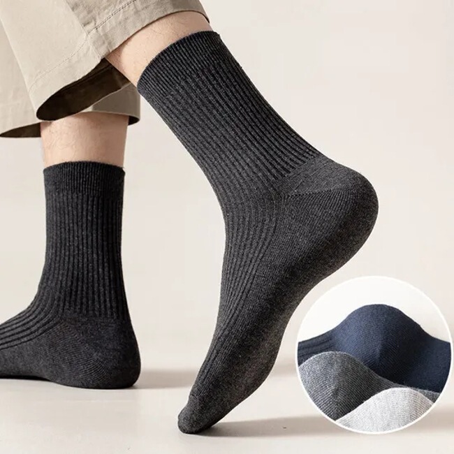 Custom Men's Breathable Business Ribbed Cotton Formal Crew Socks