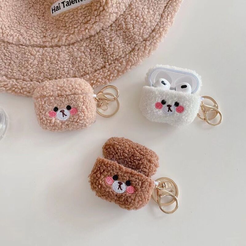 Cute and Sweet Plush Blush Teddy Bear Earphone Case Suitable for Apple AirPods Pro3 Protective Case Anti-Fall