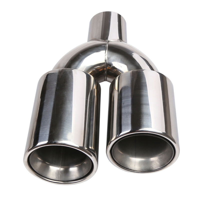 63-89mm Double-Layer Flat-Mouth Exhaust Tip for Cars, Stainless Steel Universal U-Shaped Dual Outlet Muffler