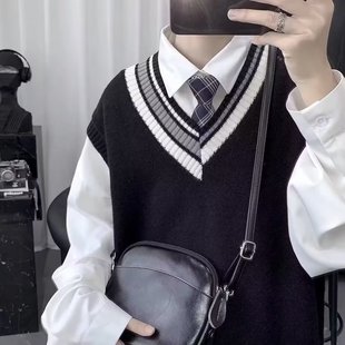 Preppy style couple artistic knitted sleeveless sweater vest men's wool vest vest men's autumn and winter trendy inner wear