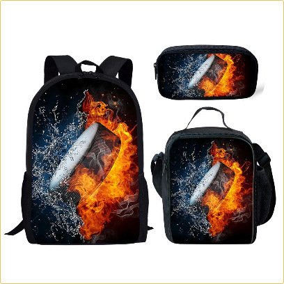 Backpack, Pencil Case, and Lunch Box Set for School Season - Children's Double Shoulder Backpack with Street Basketball and Football Design