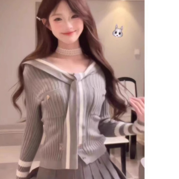 Designed Navy Collar Stripesd Sweater for Women in Autumn and Winter, Preppy Style, Slim Fit, Versatile Velvet Feel, Fashionable and Versatile