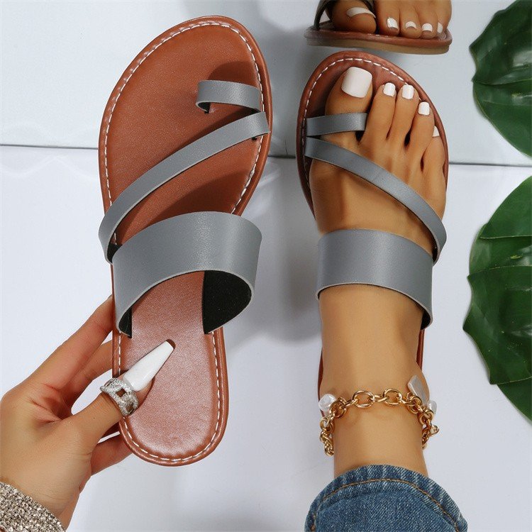 2023 Spring Summer New Large Size Shoes Cover Toe Fashion Flat Heel Women's Sandals And Slippers_voghion.com