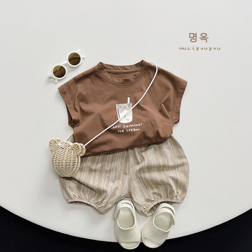 Children's printed vest 2024 summer new style pure cotton sleeveless tops for boys and girls, baby Korean style Japanese children's clothing trend