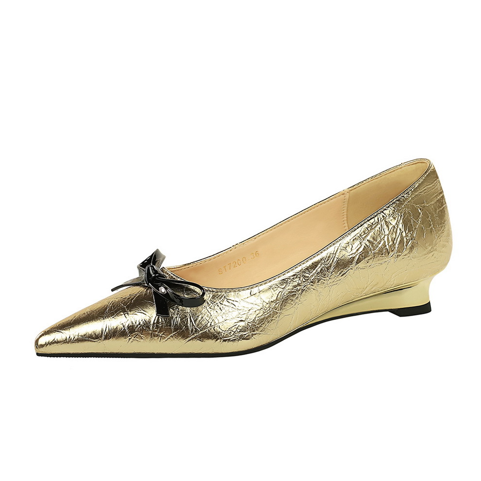7200-H81 Hepburn Light Luxury Wedge Versatile Shallow Mouth Bowknot High-End Elegant Pointed Toe Women's Single Shoes_vogvips.com