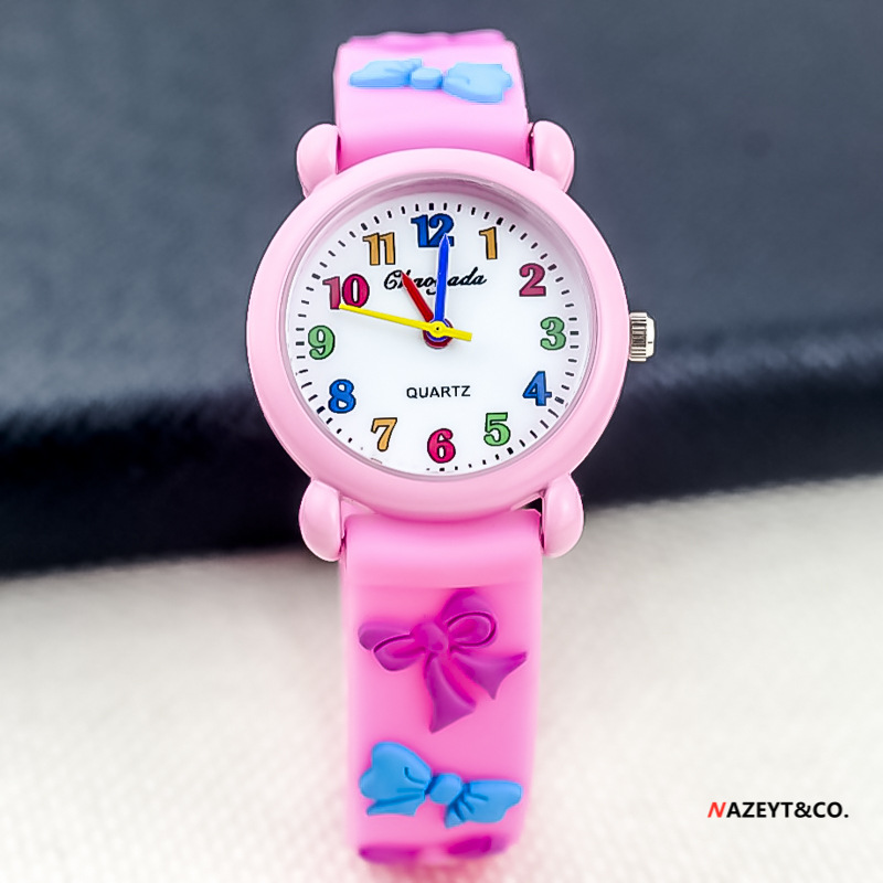 Fashionable Korean Style Little Girl Cute Bow Electronic Watch Simple Color Digital Silicone Quartz Watch