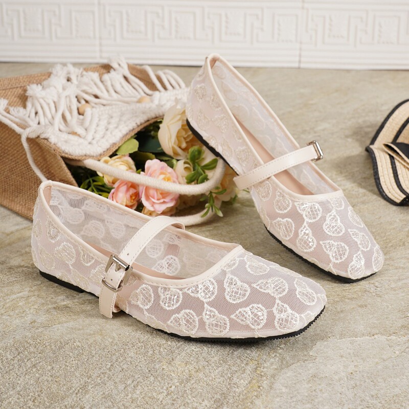 Cross-border foreign trade French retro single-strap flat shoes for women, 2026 new style, breathable mesh shallow Mary Jane flats Cross-border foreign trade French retro single-strap flat shoes for women, 2026 new style, breathable mesh shallow Mary Jane flats