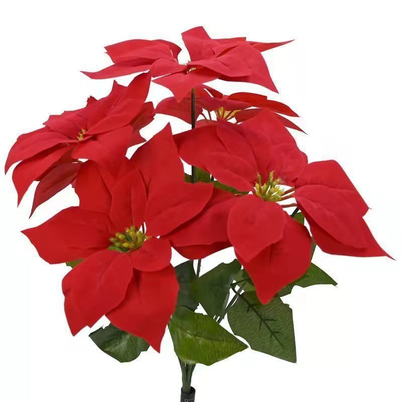 仿真聖誕花束一品紅絨布假婚慶婚禮人造花假花聖誕紅絹花擺件裝飾