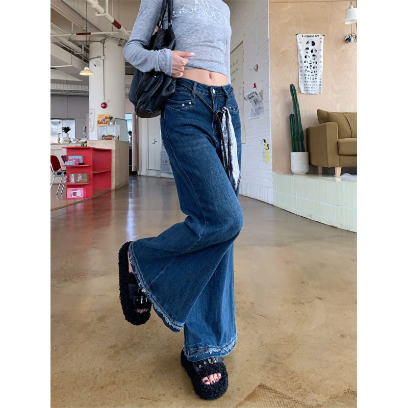 不贴腿修身微喇叭牛仔裤女春秋2025垂坠感直筒显瘦拖地裤休闲裤|undefined