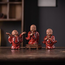 紫砂小和尚陶瓷沙弥禅意摆件中式家居茶室桌面造景博古架装饰茶玩