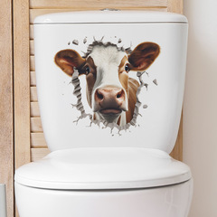 外貿萌萌奶牛破牆兒童臥室浴室馬桶家居裝飾牆貼貼紙自粘批發跨境