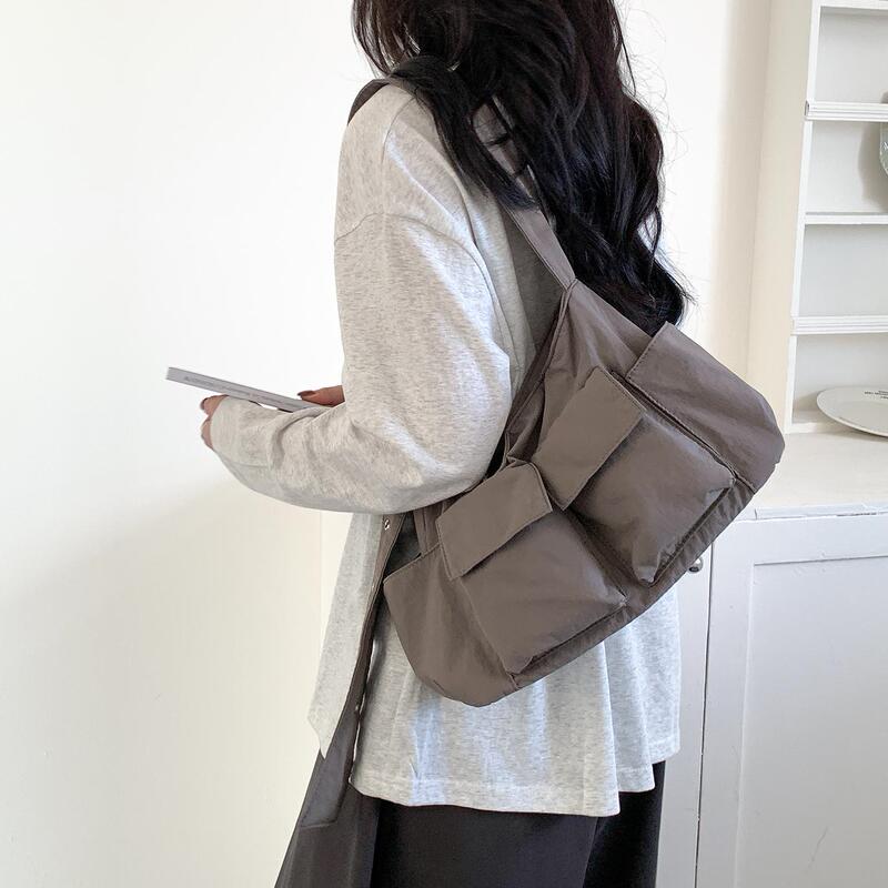 New Wide Shoulder Strap Women's Shoulder Bag Multi-Pocket Casual Fashion Nylon Small Square Bag Trendy Workwear Style Crossbody Bag for Women