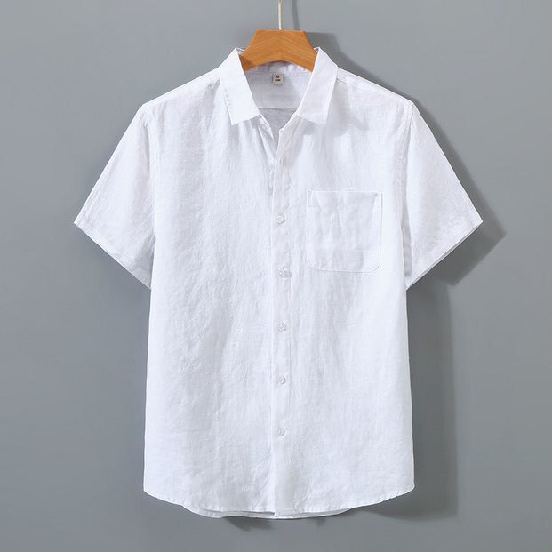 Camisa de lino de verano Camisa de lino suelta delgada de manga corta para hombre Camisa de lino de algodón casual retro japonés de estilo chino