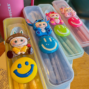 Smiley Doll Stainless Steel Tableware Box Chopsticks Spoon suit Single Pack Children's Cute Student One Person Portable