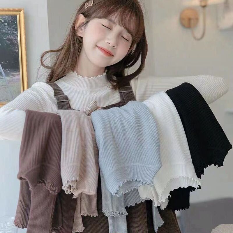 2023 autumn and winter sweater inner slim fit black half turtleneck wooden ear long sleeve all-match Western style knitted bottoming shirt for women 2023 autumn and winter sweater inner slim fit black half turtleneck wooden ear long sleeve all-match Western style knitted bottoming shirt for women