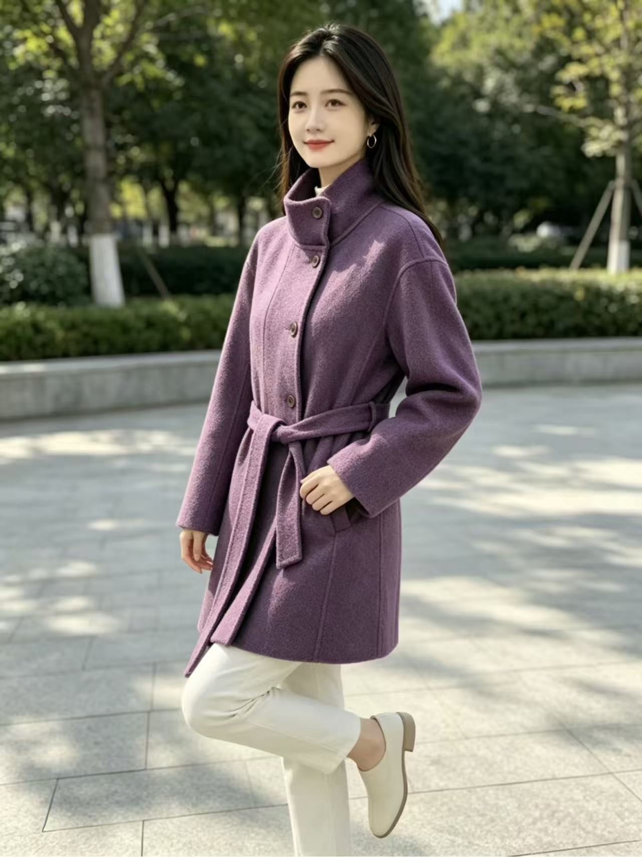 2024 새로운 헵번 스타일 양면 양모 코트 여성 한국 스타일 칼리지 스타일 슬림 룩 울 코트