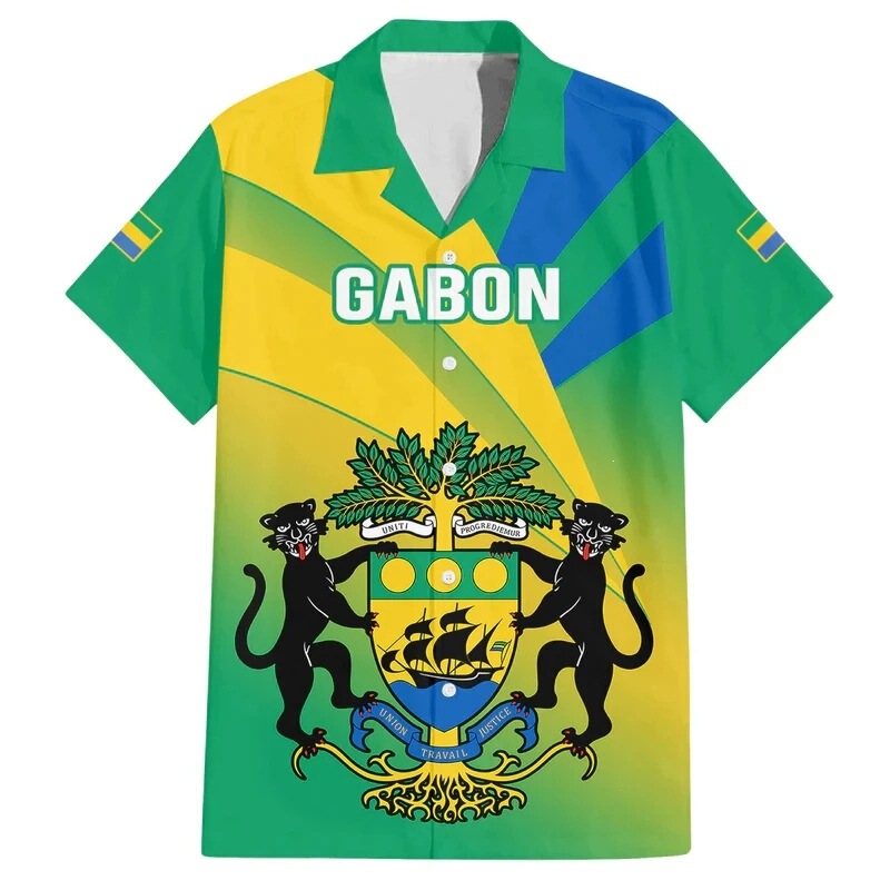 African Gabon Map Flag 3D Printed Shirt, Men's Clothing National Emblem Beach Shirt Patriotic Badge African Gabon Map Flag 3D Printed Shirt, Men's Clothing National Emblem Beach Shirt Patriotic Badge