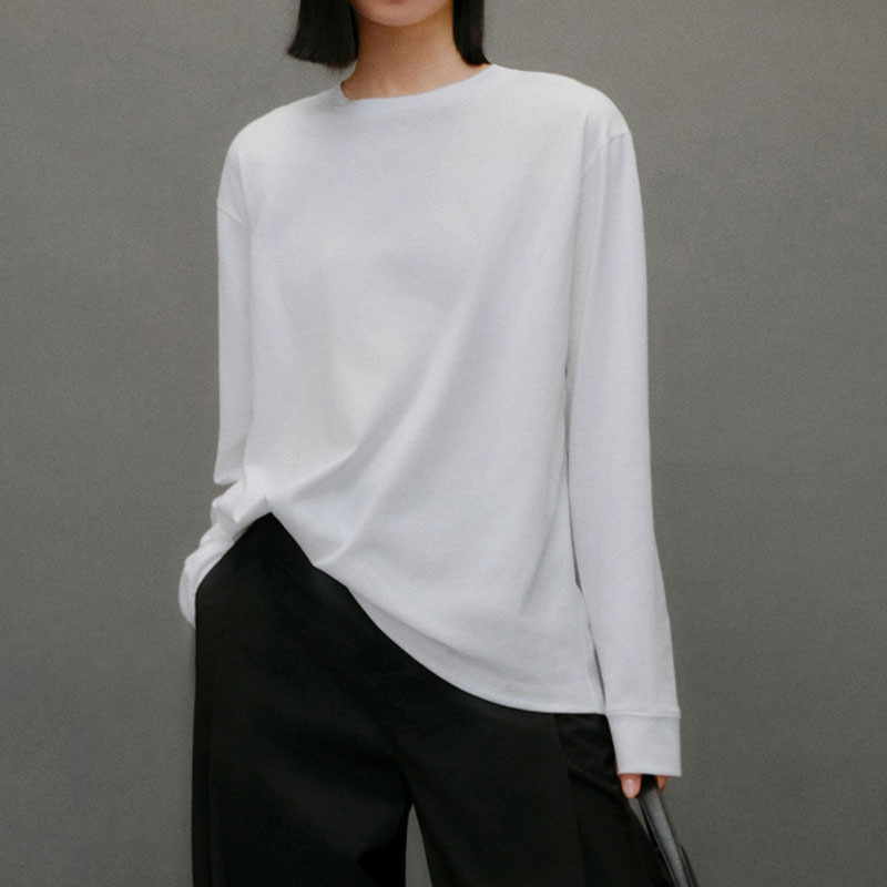 Spot Fai Luxury Brand Homologous Pima Cotton Basic Tailoring Long-Sleeved T-Shirt Early Autumn New Simple Loose Bottoming