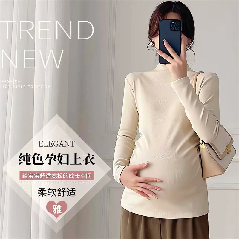 Pregnant Women's Autumn and Winter Top Base Shirt Women's New Stretch Spring Half-high Collar Inner Warm Long-sleeved T-shirt Trendy