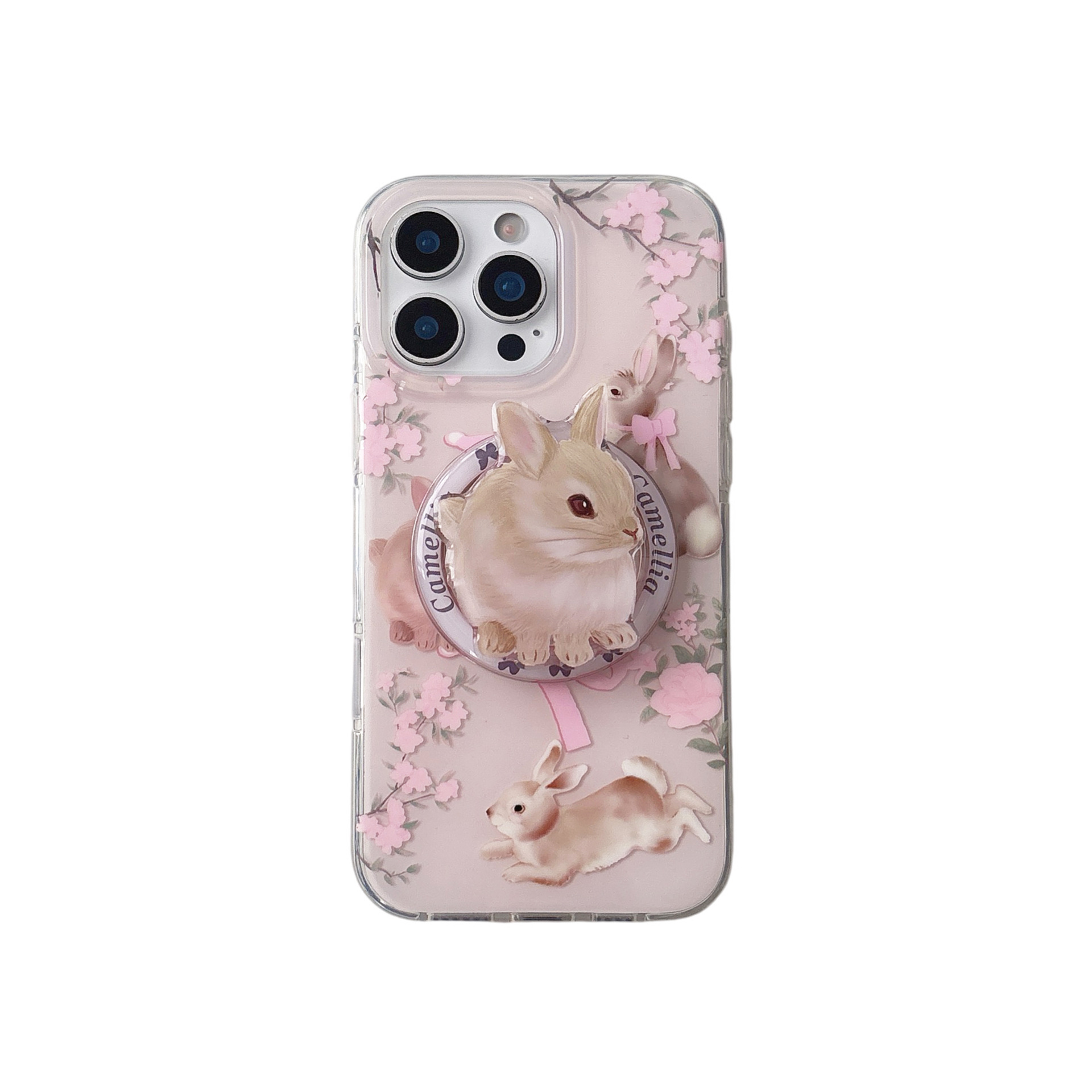 Conejo de lazo de encaje de dibujos animados para iPhone16Pro funda para teléfono móvil 15ProMax magnético 14Pro hembra 13