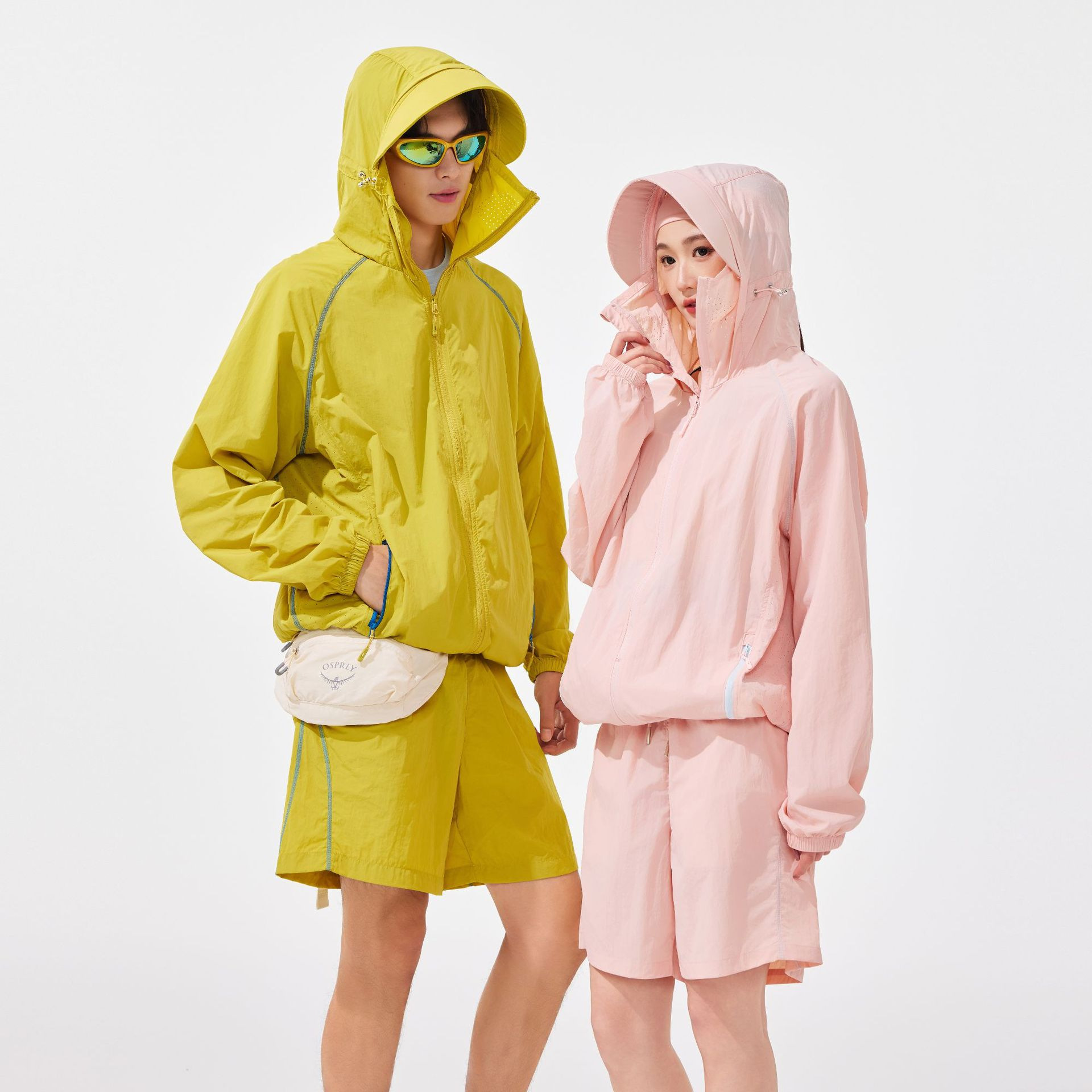 Sunscreen clothing for men and women, outdoor UV protection, lightweight and breathable, mountain style, two-piece set.