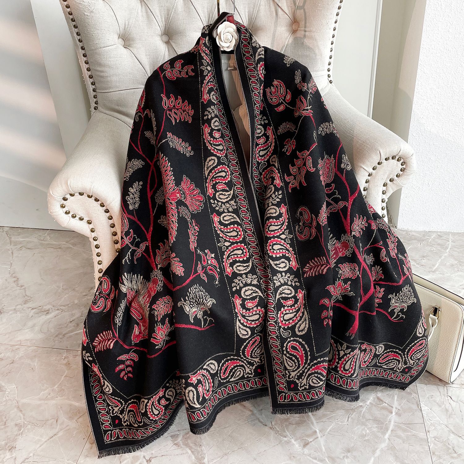 Invierno nuevo comercio exterior anacardo flor Cachemira-como borla cálida bufanda moda femenina barba corta SALA DE AIRE ACONDICIONADO chal ropa exterior